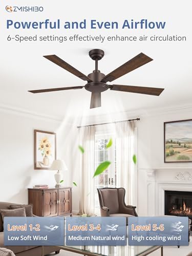 zmishibo 52 inch ceiling fan without light, brown shown in use