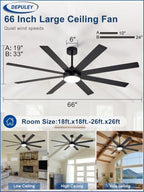 depuley 66" ceiling fans with lights: black indoor/outdoor, side view