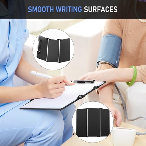 Clipboard Foldable Without Edition Cheat Charts, 3 Layers Aluminum, Nurse Board w/Low Profile Clip&Pen Clip Pocket, Black
