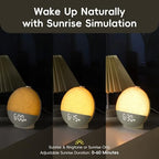 sunrise alarm clock wake up light, white noise, close-up detail