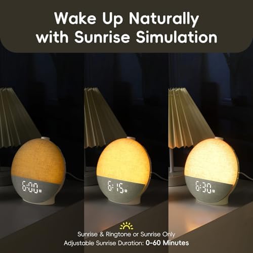 sunrise alarm clock wake up light, white noise, close-up detail