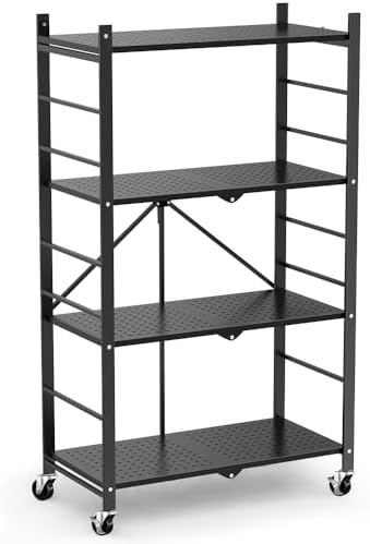 himix 4-tier foldable storage shelf with wheels 20, front angle view