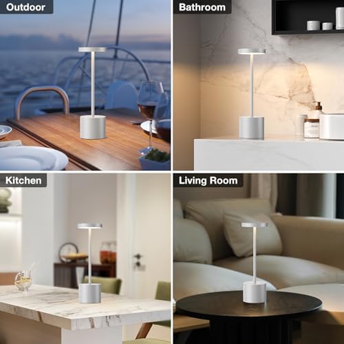 Kakanuo Silver Gray Cordless Lamp Set, Rechargeable Lamp, 3 Color Temperature...