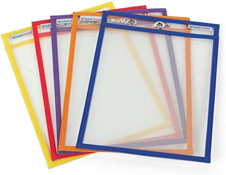 hand2mind Reusable Clear-Vu Dry Erase Pockets for Students, Dry Erase Office Supplies, Teacher Supplies for Classroom, School Supplies, Classroom Supplies (Pack of 5)