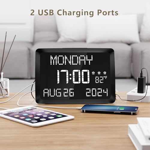 raynic digital clock, 11.5" large display calendar clock, side view