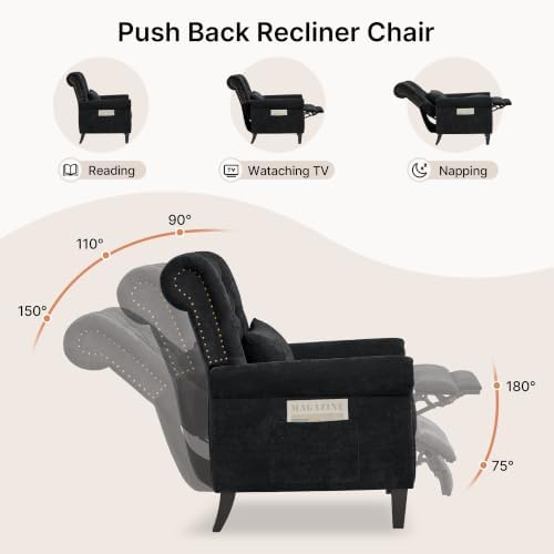 Pushback Recliner Chair, Accent Push Back Chair with Adjustable Footrest, Che...