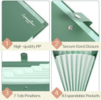 Sooez Elegant Accordion File Organizer, 8 Pocket Expanding File Folder | Portable Folders for Documents, Cute Paper Organizer with Label, for School Office College Supplies, Letter Size, Light Green
