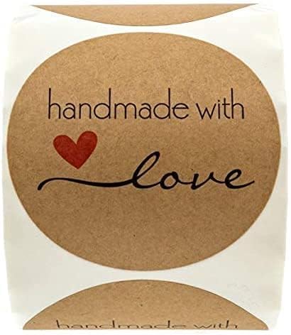 3" Round Brown Kraft Handmade with Love Stickers / 500 Crafting Canning Labels Roll/Homemade Handmade DIY Project Label/Made in The USA