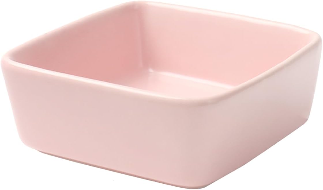 NatSumeBasics Pink Ceramic Paper Clip Holder Dispenser | Square Paper Clips & Push Pins, Office Desk Organizer