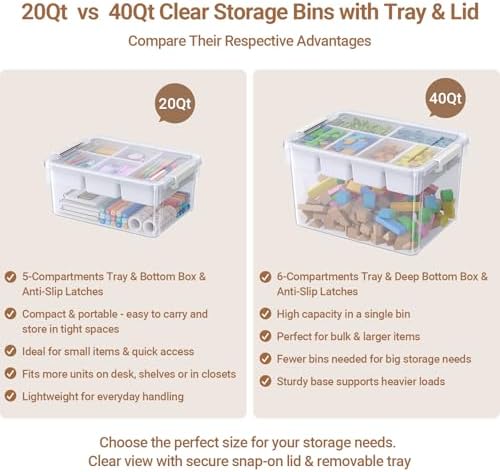 160qt stackable storage bins with lids trays craft, front angle view