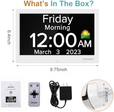 10.1 inch digital alarm clock with date and on a desk or shelf