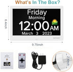 10.1 inch digital alarm clock with date and on a desk or shelf