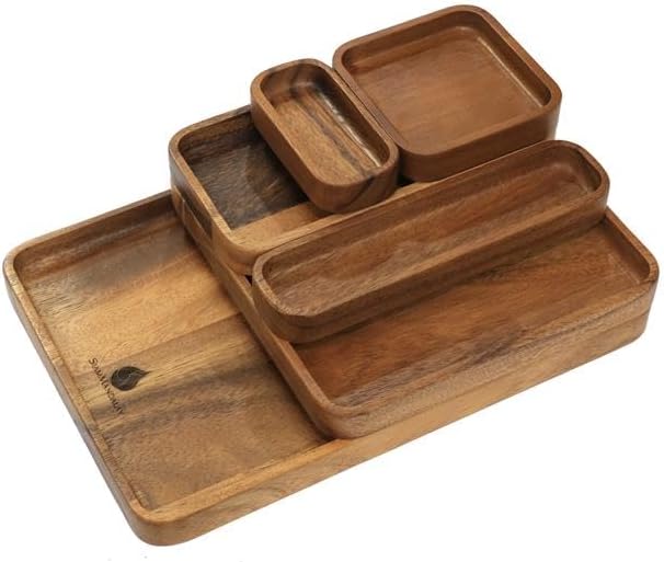 Premium Wooden Stackable Modular Desk Organizer Tray: Set of 6-Pieces Nested ...