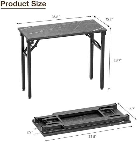 TEMI Small Computer Desk Folding Table - 35.8" Foldable Office Desk, No Assembly, Perfect for Small Spaces in Bedroom, or Apartment, Portable Mini Desk or Study Table Compact Design, Marble Greige
