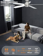 ohniyou 52'' silver low profile ceiling fan with showing dimensions