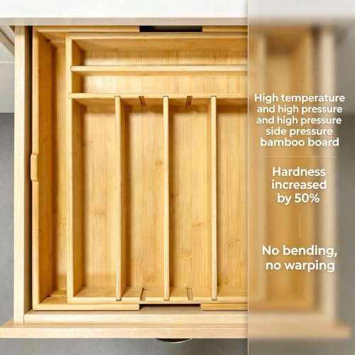 Bamboo Kitchen Silverware Drawer Organizer (DIY Slot, Natural)