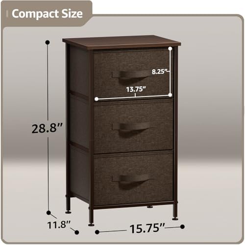 Sorbus Nightstand for Bedroom (3 Drawer, Brown)