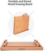 falling in art 5 position wood drafting table, side view