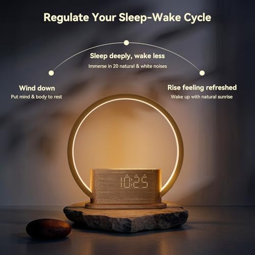 wood grain alarm clock with sunrise lamp &, package contents