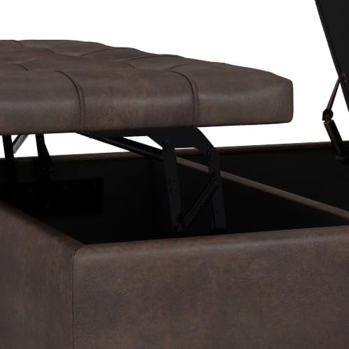 SIMPLIHOME Harrison 40" Wide Vegan Leather Ottoman in Distressed Brown