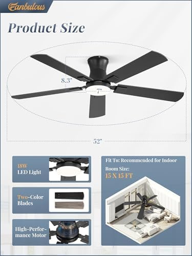 fanbulous 52 inch ceiling fan with light, low showing dimensions