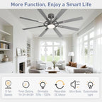 60 inch smart ceiling fan, silver indoor/outdoor ceiling, side view