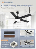 zmishibo 52 inch ceiling fan with light, 30w, package contents