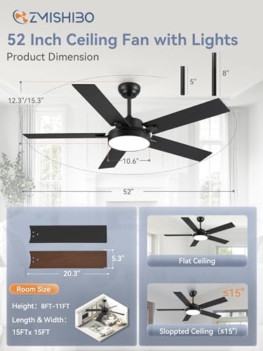 zmishibo 52 inch ceiling fan with light, 30w, package contents