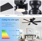 asyko 46"black 6-blade modern low profile ceiling fan shown in use