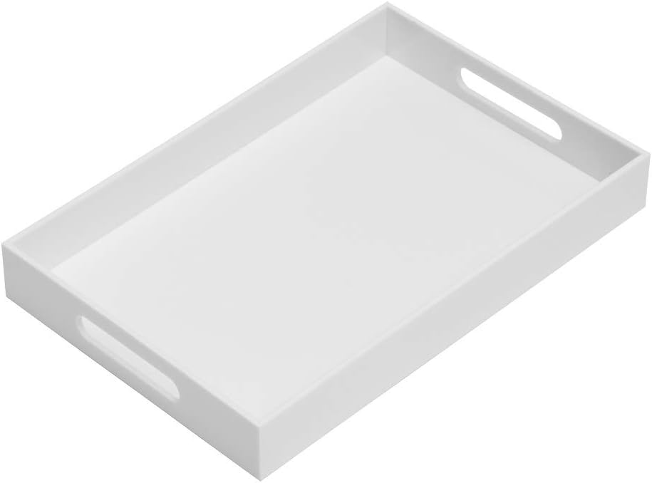 KEVLANG Glossy White Sturdy Acrylic Serving Tray with Handles-10x15Inch-Servi...