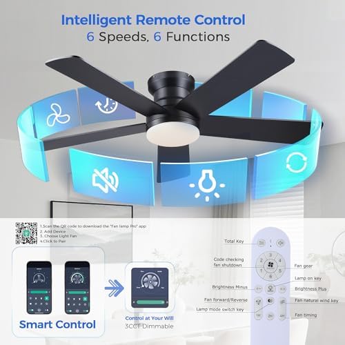 ayaoty ceiling fans with lights - 48" black, close-up detail