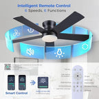ayaoty ceiling fans with lights - 48" black, close-up detail