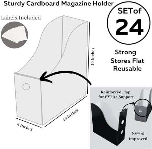 Evelots Magazine File Holder Set, Black Cardboard Office Organizer, 24-Pack