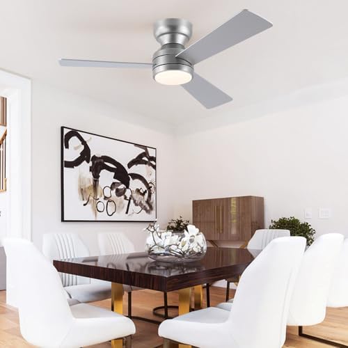 asyko 46" silver modern low profile ceiling fans, view 9