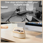 alarm clock bedroom with wireless charger bluetooth speaker, front angle view