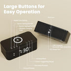 digital alarm clock white noise, loud digital alarm, front angle view