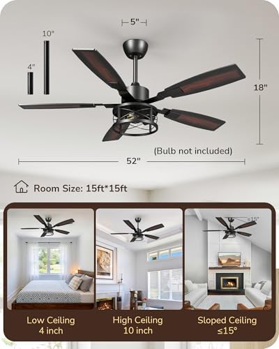 edishine 52" farmhouse ceiling fans with light and, front angle view