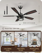 edishine 52" farmhouse ceiling fans with light and, front angle view