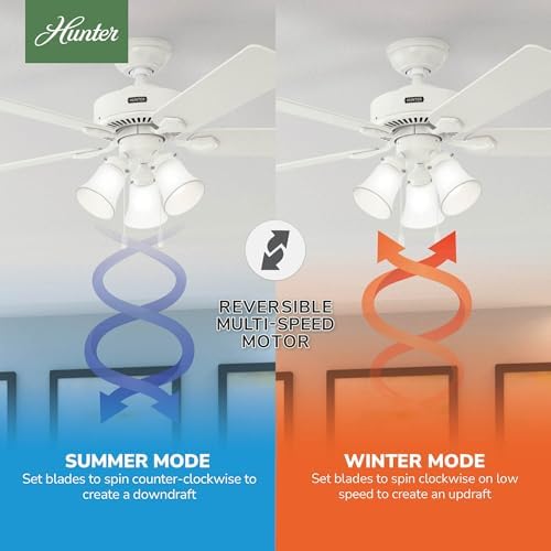 hunter swanson, indoor, ceiling fan, with led lights, side view