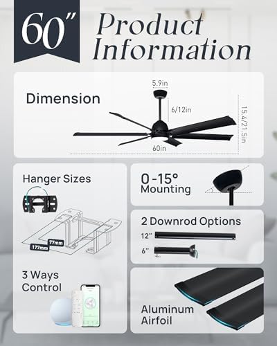 60 inch smart outdoor ceiling fan with light,6 on a desk or shelf