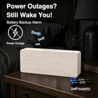 peakeep wooden digital alarm clock large display, textured, close-up detail