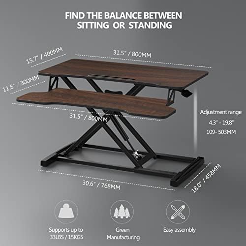 FITUEYES Height Adjustable Standing Desk 32” Wide Sit to Stand Converter Stand - Image 4