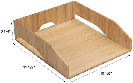 MobileVision 2 Pack Stackable Bamboo Paper Tray Office Organizer for Files, D...