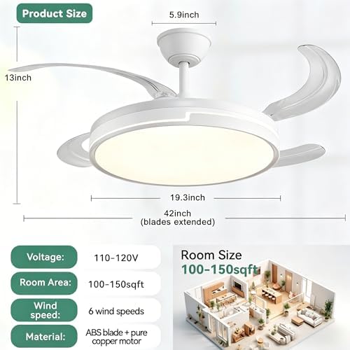 retractable ceiling fans with lights and remote, 42, close-up detail