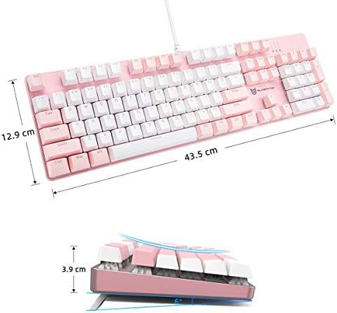 Merdia 104 Keys Full Size Mechanical Keyboard | Brown Switch, Pink & Whit...