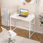 Elephance Folding Desk Writing Computer Desk for Home Office No-Assembly | Study Office Desk,Foldable Table for Small Spaces,31.5 Inch,White