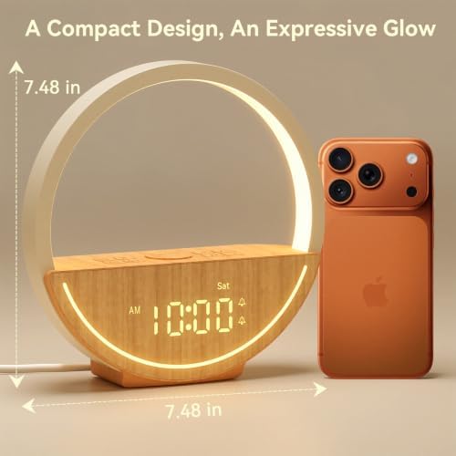 vivilumens alarm clock with sound machine & sunrise, front angle view