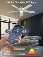 ohniyou 52'' silver low profile ceiling fan with, side view