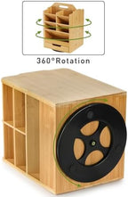 soujoy bamboo pen holder organizer, 360°rotating art supply, side view