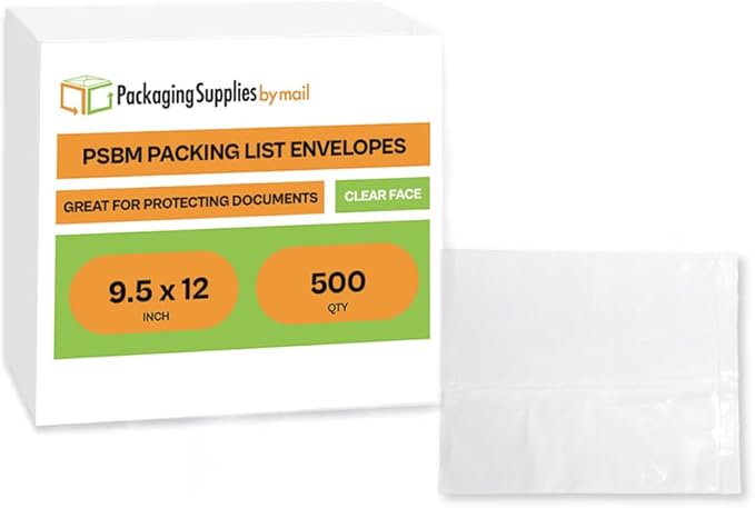 PSBM 500 PCS 9.5 x 12 Inch Clear Blank Packing List Envelopes, Shipping - Image 2